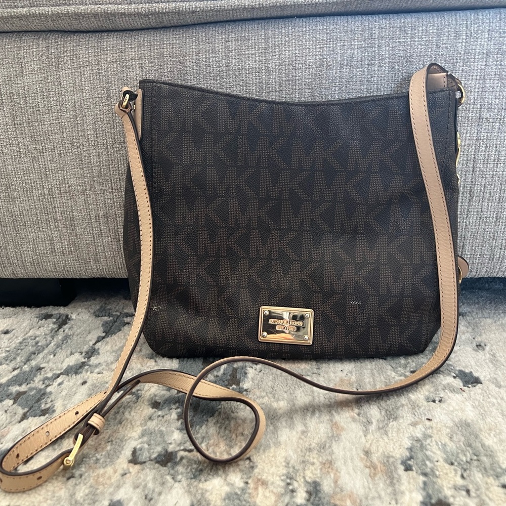 Michael Kors Dark Brown and Tan Crossbody Bag